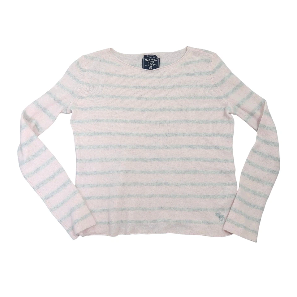 Abercrombie & Fitch 粉彩粉色和灰色条纹羊绒衫 XS — 第 1/4 张图片