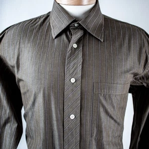 TED BAKER grau weiß braun gestreift Baumwolle Herren Hemd Größe 16,5, L - Bild 1 von 11