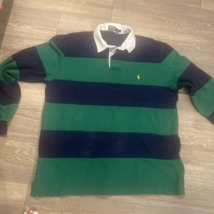 Vintage Polo Ralph Lauren Hemd Herren Gr. L blau grün gestreift Polo Rugby 90 Y2K - Bild 1 von 3