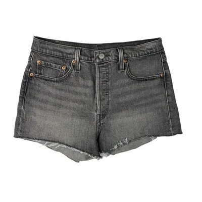 Levis 501 Cut Off Jean Shorts Denim High Rise Frayed Hem Black Wash 29 - Image 1 of 4