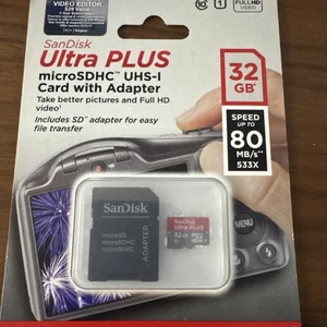 New - SanDisk 32GB Ultra Plus MicroSDHC I U 1 Micro SD Memory Card - SD Adapter - Picture 1 of 1