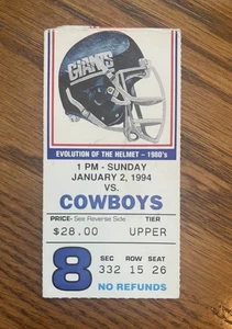 Biglietto NY Giants vs Cowboys Stub Emmitt Smith partita spalla separata 1/2/94 - Foto 1 di 2