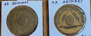 ALKOHOLIKER ANONYME 9 MONATE & 1 JAHR GENESUNGSMEDAILLEN PAAR - NACHLASSFUND - Bild 1 von 2