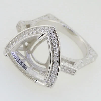 Sterling Silver Semi Mount Ring Setting Trillion Tri 15x15mm Euro Style - Image 1 of 3