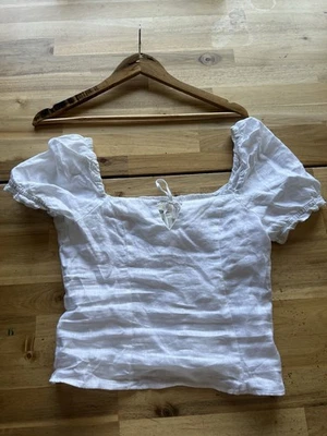 H&M White 100% Linen Puff Sleeve Blouse – Size S – Cottagecore Summer Top - Image 1 of 4