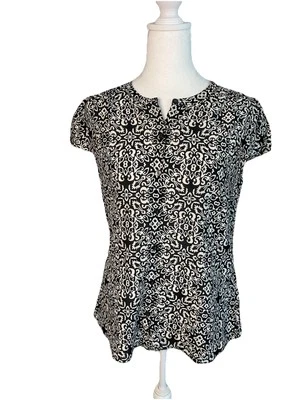 Banana Republic Woman’s Black White S/S Blouse Cotton/Silk Button Down Size M - Image 1 of 4