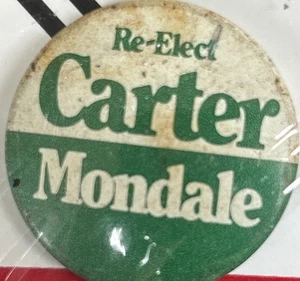 Re-Elect JIMMY CARTER / WALTER MONDALE 1980 political campaign button pin - Picture 1 of 4