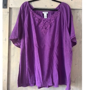 Liz & Me for Catherines Purple Boho Shirt Size 1X Lightweight Flowy 100% Cotton - Picture 1 of 6