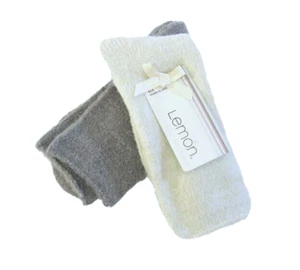 2 PR Lemon Damen Hüttenschuhe Socken Plüsch Glitzer Strick Crew weiß sand (rauchgrau) - Bild 1 von 1