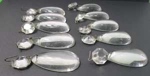 10 Smooth Crystal Chandelier Teardrop Prisms w/Faceted Octagon Tops VTG - Picture 1 of 15
