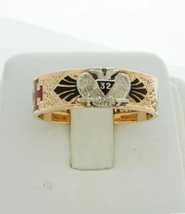 VINTAGE SCOTTISH RITE 32nd DEGREE ENAMELED MASONIC RING WEDDING BAND - Picture 1 of 7