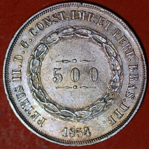 1854 Brazil 500 Reis Pedro II silver KM# 464 - Picture 1 of 2