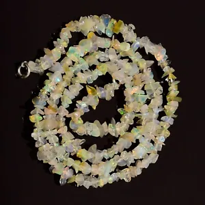 Natural Ethiopian Opal 925 Sterling Silver 18" Necklace 4-6 mm Chips Beads OL-65 - Picture 1 of 4