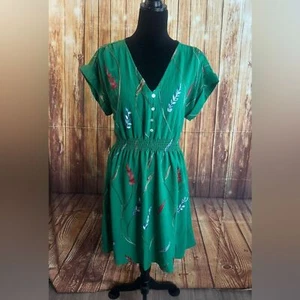 Vestido Kindred Anthropology Mujer Manga Corta Cuello en V Bordado Verde Talla Grande - Imagen 1 de 10