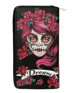 Sugar skull day of the dead girl wallet dream very pretty brand new - Picture 1 of 5