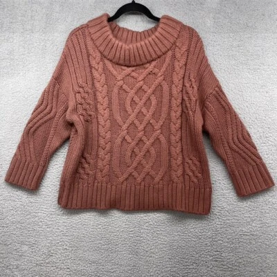 J.O.A. Suéter para mujer rosa tejido capucha cuello pulóver manga larga grueso talla S Foto 1 de 4