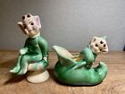 Vintage Walker Pottery Mushroom Pixie And Pixie In Shoe Figurines Set Of 2