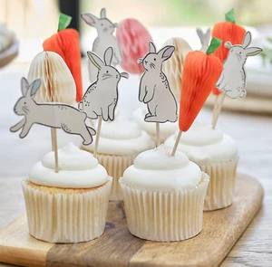 24 TOPPER PARA CUPCAKES PASCUA PICK PASTEL CONEJO PANAL HUEVOS ZANAHORIAS DECORACIÓN - Imagen 1 de 4