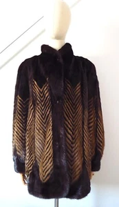Vintage 1980s 1990s 2000s Michoulas Brown Black Real Mink Fur 3/4 Length Jacket - Picture 1 of 15