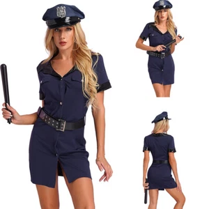 Womens 4-Piece Cop Police Uniform Halloween Policewoman Cosplay Costumes Sexy - Picture 1 of 30