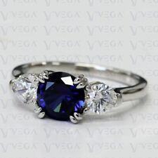 3.00Ct Round Cut Certified Diamond Blue Sapphire Engagement Ring 14K White Gold