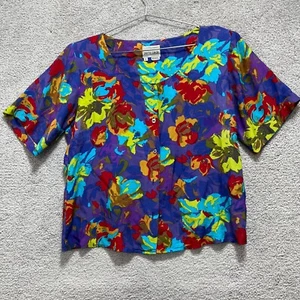 Pierre Cardin  Shirt Womens 6 Floral Multicolor Short Sleeve Y2K Vintage  Rayon - Picture 1 of 15