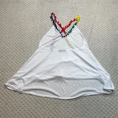 Boohoo Tank Top Shirt Womens Medium White with Colorful Straps Backless Soft - Image 1 of 4