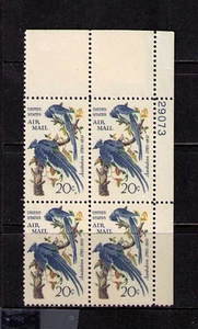 US USA Sc# C71 MNH FVF PLATE # BLOCK John James Audubon Birds Columbia Jays - Picture 1 of 1