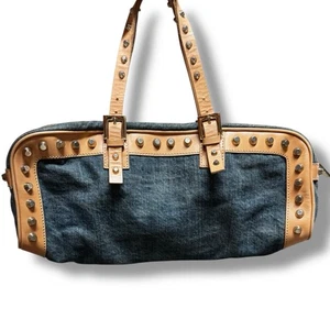 Borsa a mano Fendi in pelle con borchie denim - Foto 1 di 14