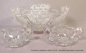 3-PC VINTAGE FOOTED COMPOTE CRYSTAL BOWL, CREAMER, SUGAR Daisy - Picture 1 of 8