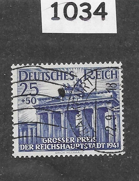 Sello usado de Alemania Sc B193 Tercer Reich / 1941 Berlín Puerta de Brandeburgo #1034 Foto 1 de 1