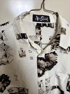 Camisa De Colección ALAN STUART Bandas Crema Para Hombres Grande S/S Diseño Geométrico Marrón EE. UU. - Imagen 1 de 15