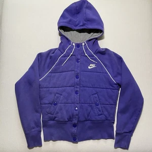 Vintage Nike Jacket Youth Large Quilted Hooded Sportswear Snap Pockets Purple - Picture 1 of 14