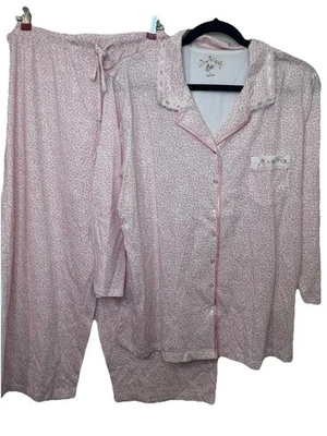 Aria Pajama Set Women 2 Pc Button Up XL  XLARGE White PINK Floral Sleep Cottage - Image 1 of 4