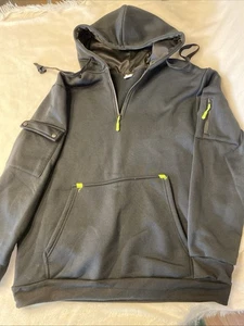 Herren Hoodie 1/4-Zip Langarm schwarz mit Neonbesatz Gr. XL Stretch Fleece gefüttert - Bild 1 von 6