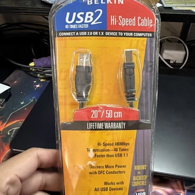 Belkin F3U133-20INCH USB2 Hi-Speed USB Cable 20" NIP New Old Stock Printer Cable - Image 1 of 4