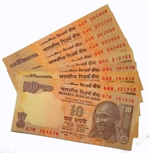 2014-16 - 10 RUPEE INDIA REPUBLIC TRIPLE NUMBER ( XX YY ZZ) - 10 UNC NOTES LOT - Picture 1 of 4