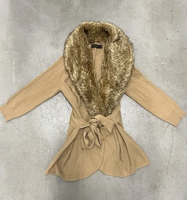 Cárdigan The Limited Y2k Años 90 Marrón Imitación Piel Cuello Corbata Cintura Suéter PEQUEÑO Foto 1 de 4