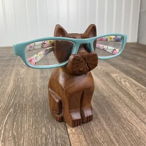 Matr Boomie supporto porta occhiali da vista gatto in legno intagliato 4,5" per occhiali - Foto 1 di 10