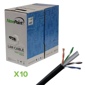 CAT6 Cable CMR Copper Riser UTP 23AWG 550MHz Ethernet 1000FT Black Bulk 10-pack - Picture 1 of 3