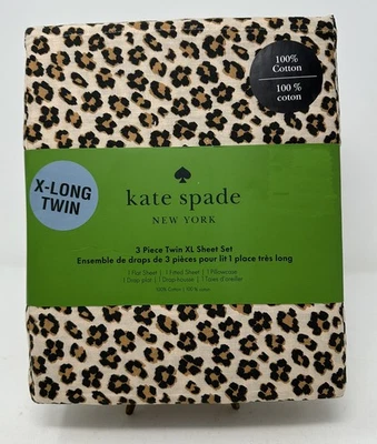 KATE SPADE LEOPARD FLORAL Animal Print Cotton EXTRA LONG TWIN Sheet Set NEW - Image 1 of 4