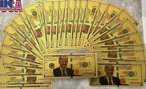 100 PC LOT-24K GOLD Plated Foil Novelty Banknotes TRUMP $1000 MAGA - Picture 1 of 6