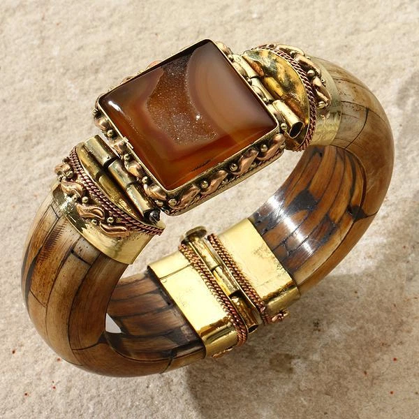 Nuevo Brazalete Brazalete Tara Mesa Marrón Drusy Cuarzo y Hueso Foto 1 de 1