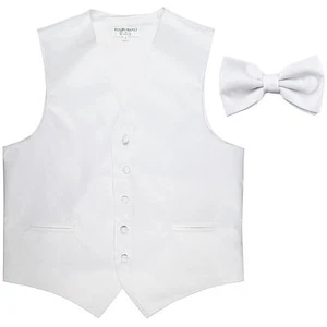 New Men's Formal Vest Tuxedo Waistcoat_Bowtie solid white party wedding prom  - Picture 1 of 5