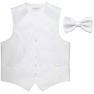 New Men's Formal Vest Tuxedo Waistcoat_Bowtie solid white party wedding prom  - Image 1 of 4