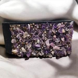 Cuff Bracelet Snap Purple Amethyst Chip Rhinestone - Picture 1 of 5