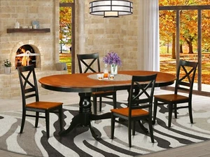 5pc Dining Set, Plainville oval double pedestal table + 4 chairs black & cherry - Picture 1 of 12