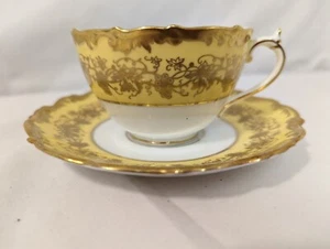 Coalport Cup Saucer YELLOW GOLD Floral - HAZELTON 9368 Antique Bone China TEACUP - Picture 1 of 9