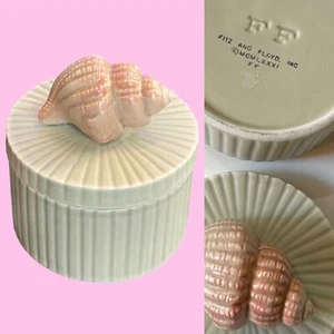 Vintage 80’s FITZ & FLOYD CERAMIC SHELL TRINKET BOX Beach Mermaid Conch Boho - Picture 1 of 4