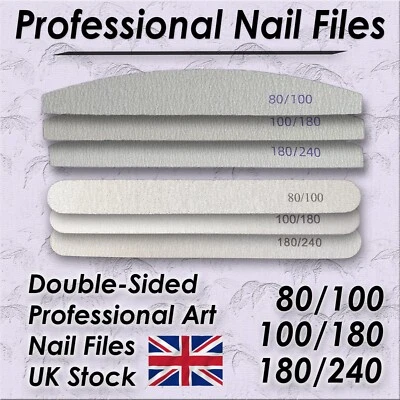 80/100/180/240 Grit Nail Files Half Moon Emery Board Nails File Straight Curved - Image 1 of 4